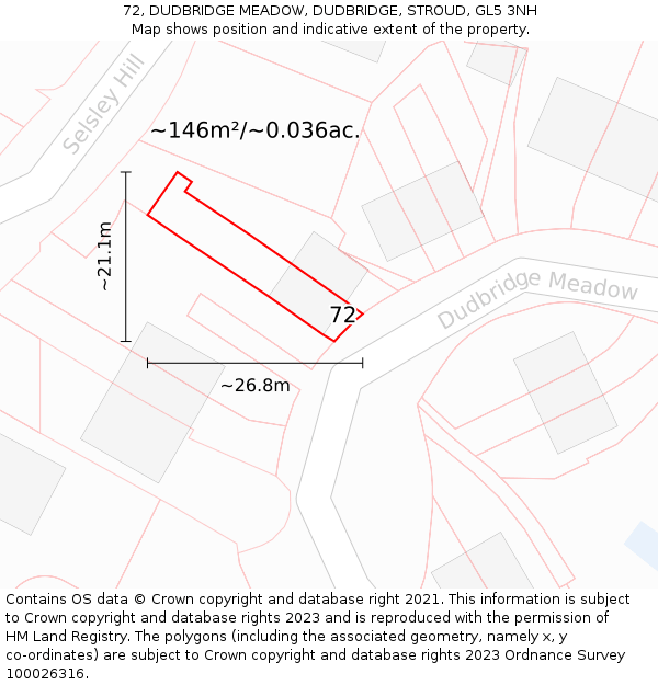 72, DUDBRIDGE MEADOW, DUDBRIDGE, STROUD, GL5 3NH: Plot and title map