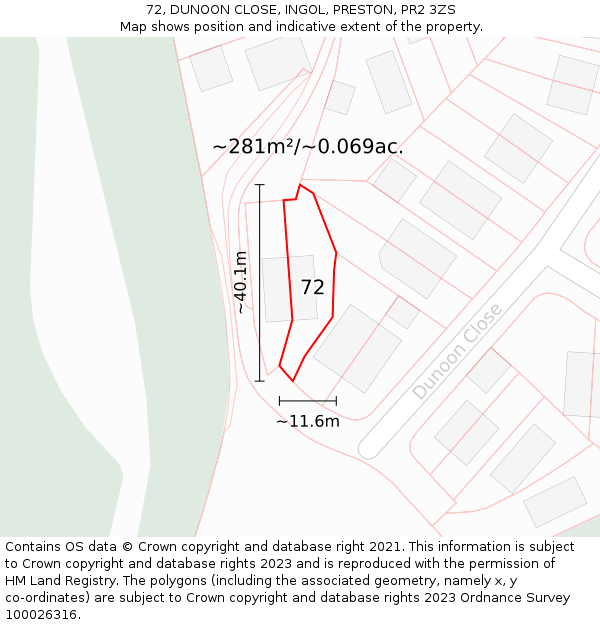 72, DUNOON CLOSE, INGOL, PRESTON, PR2 3ZS: Plot and title map