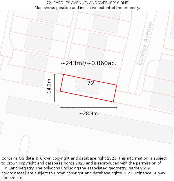 72, EARDLEY AVENUE, ANDOVER, SP10 3NE: Plot and title map