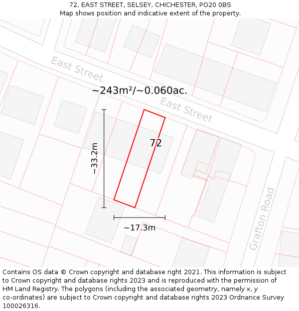 72, EAST STREET, SELSEY, CHICHESTER, PO20 0BS: Plot and title map