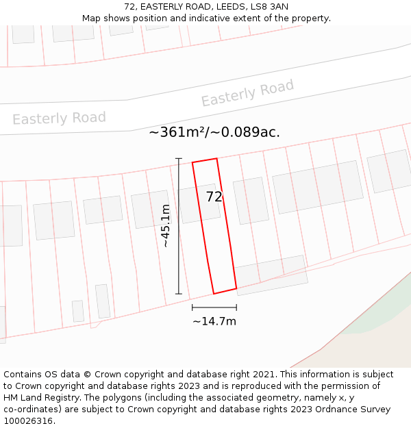 72, EASTERLY ROAD, LEEDS, LS8 3AN: Plot and title map