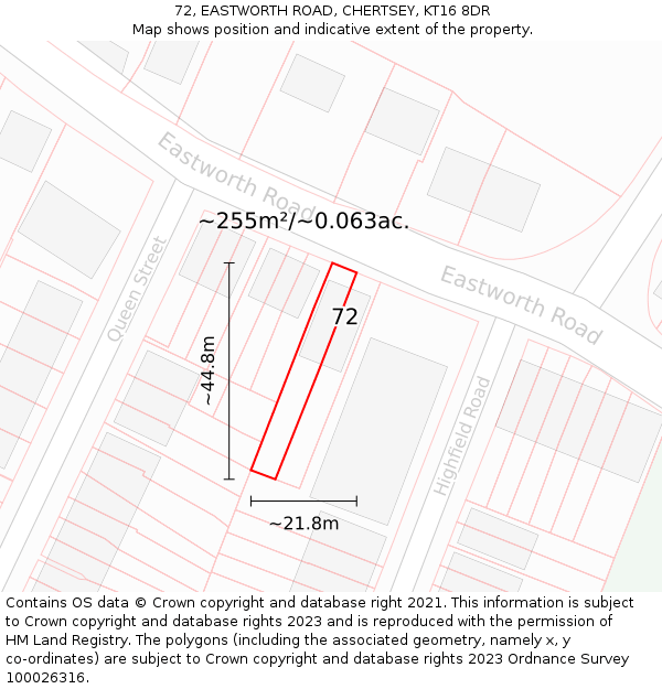 72, EASTWORTH ROAD, CHERTSEY, KT16 8DR: Plot and title map