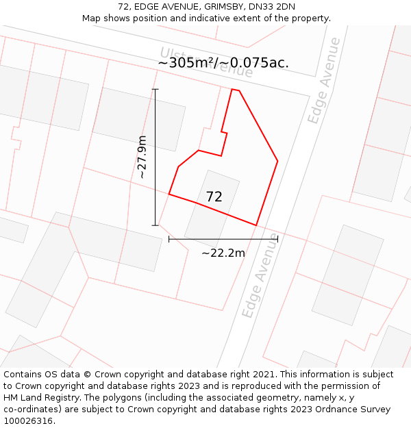 72, EDGE AVENUE, GRIMSBY, DN33 2DN: Plot and title map
