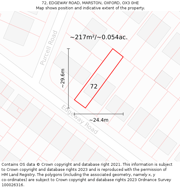72, EDGEWAY ROAD, MARSTON, OXFORD, OX3 0HE: Plot and title map