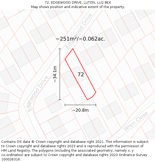 72, EDGEWOOD DRIVE, LUTON, LU2 8EX: Plot and title map