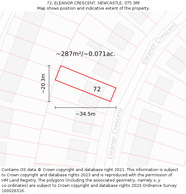 72, ELEANOR CRESCENT, NEWCASTLE, ST5 3RF: Plot and title map
