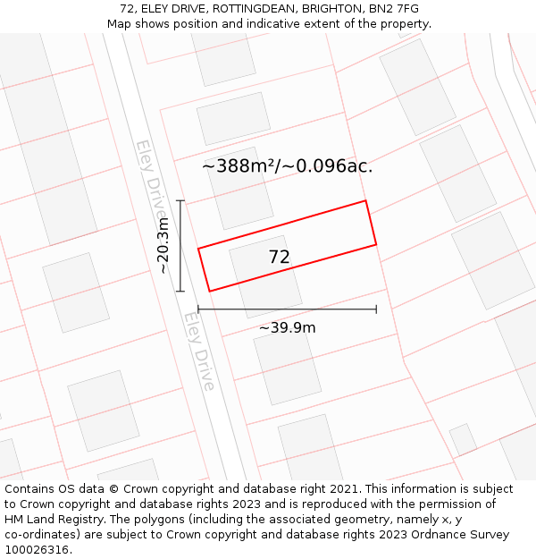 72, ELEY DRIVE, ROTTINGDEAN, BRIGHTON, BN2 7FG: Plot and title map