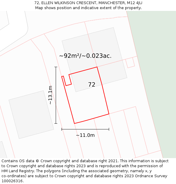 72, ELLEN WILKINSON CRESCENT, MANCHESTER, M12 4JU: Plot and title map