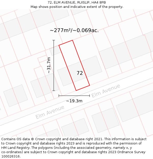 72, ELM AVENUE, RUISLIP, HA4 8PB: Plot and title map
