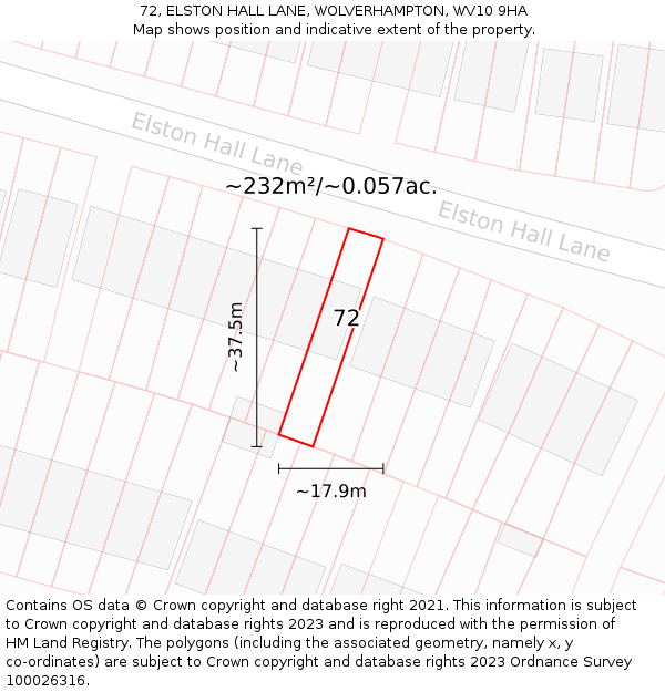 72, ELSTON HALL LANE, WOLVERHAMPTON, WV10 9HA: Plot and title map