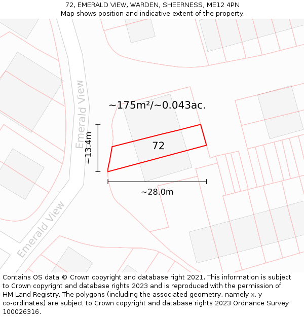 72, EMERALD VIEW, WARDEN, SHEERNESS, ME12 4PN: Plot and title map