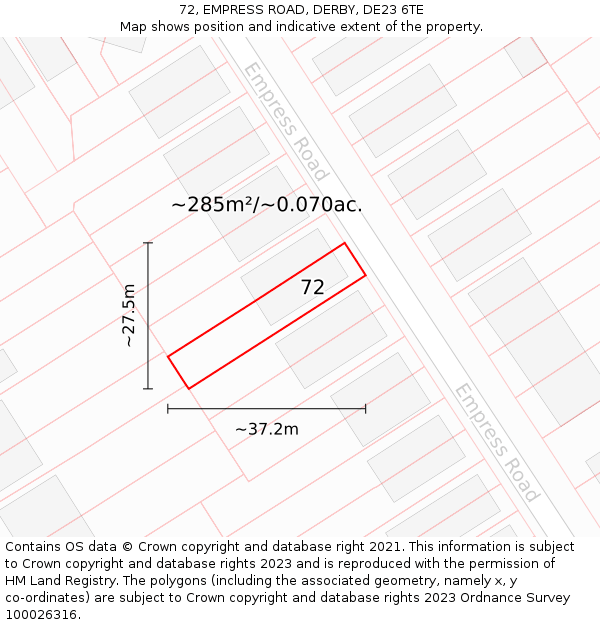 72, EMPRESS ROAD, DERBY, DE23 6TE: Plot and title map
