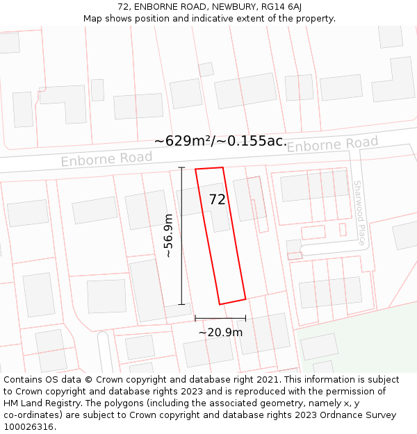 72, ENBORNE ROAD, NEWBURY, RG14 6AJ: Plot and title map