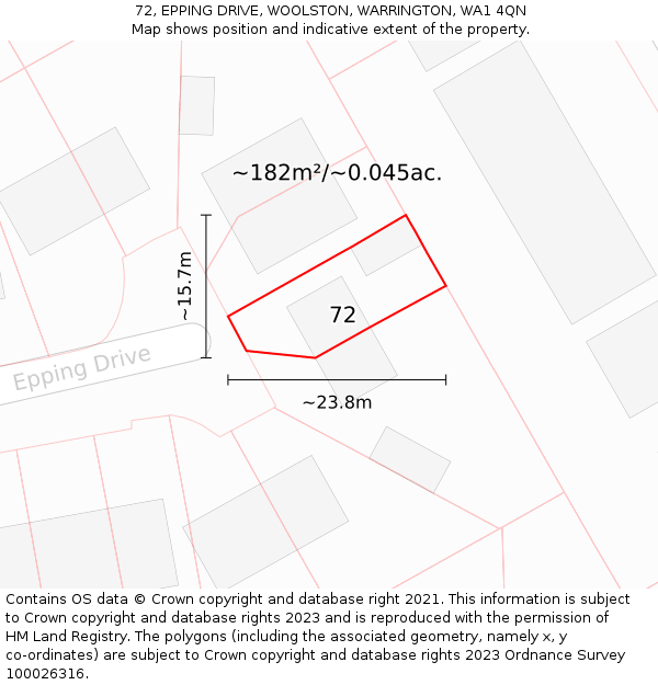 72, EPPING DRIVE, WOOLSTON, WARRINGTON, WA1 4QN: Plot and title map