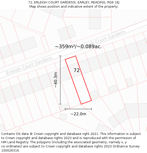 72, ERLEIGH COURT GARDENS, EARLEY, READING, RG6 1EJ: Plot and title map