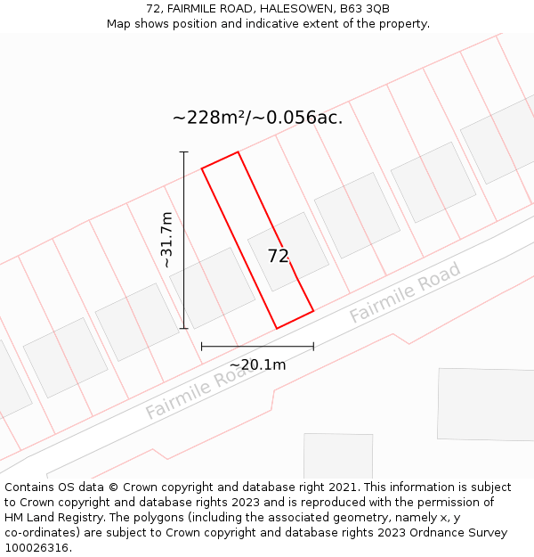 72, FAIRMILE ROAD, HALESOWEN, B63 3QB: Plot and title map