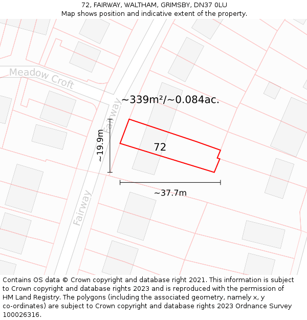 72, FAIRWAY, WALTHAM, GRIMSBY, DN37 0LU: Plot and title map