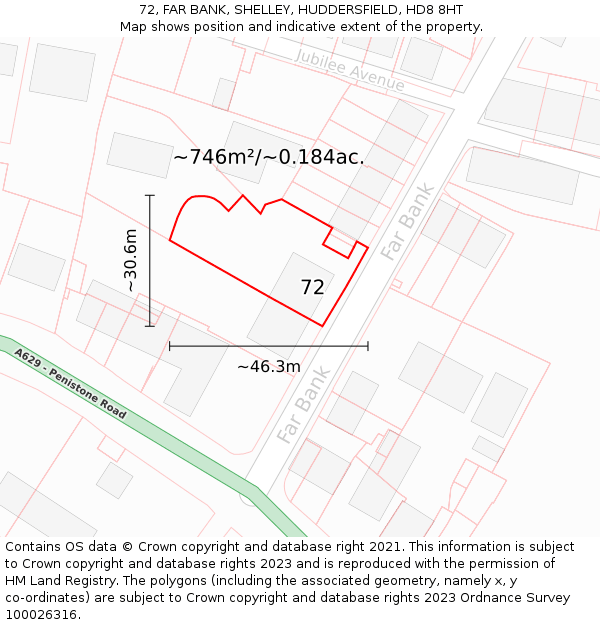 72, FAR BANK, SHELLEY, HUDDERSFIELD, HD8 8HT: Plot and title map