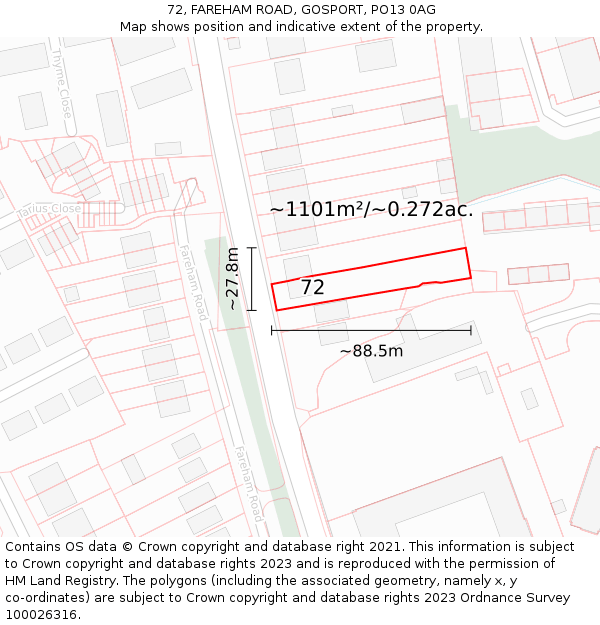 72, FAREHAM ROAD, GOSPORT, PO13 0AG: Plot and title map