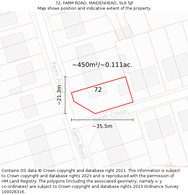 72, FARM ROAD, MAIDENHEAD, SL6 5JF: Plot and title map