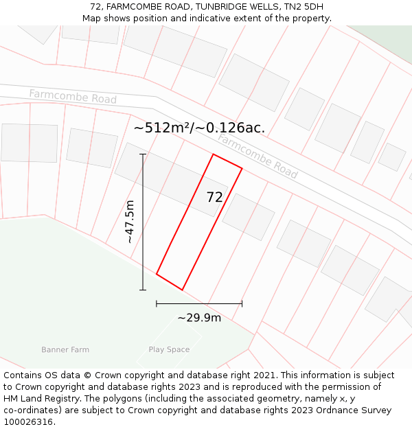 72, FARMCOMBE ROAD, TUNBRIDGE WELLS, TN2 5DH: Plot and title map