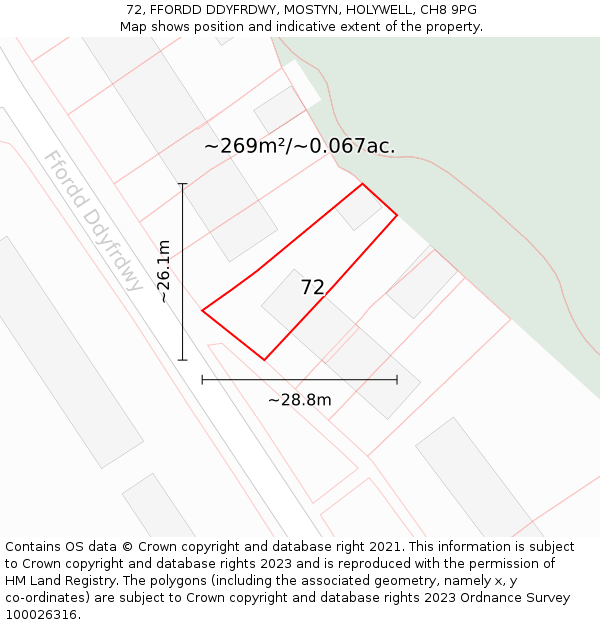72, FFORDD DDYFRDWY, MOSTYN, HOLYWELL, CH8 9PG: Plot and title map