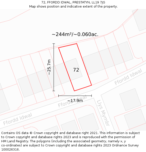 72, FFORDD IDWAL, PRESTATYN, LL19 7JG: Plot and title map