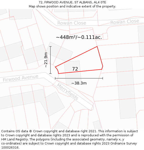 72, FIRWOOD AVENUE, ST ALBANS, AL4 0TE: Plot and title map