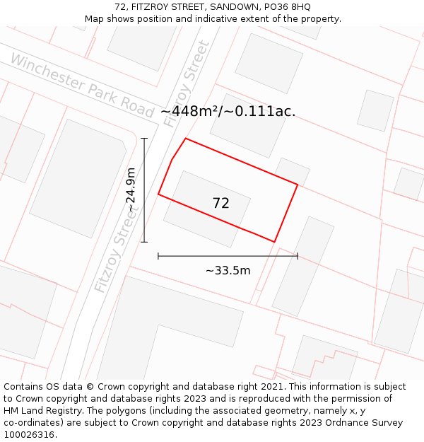 72, FITZROY STREET, SANDOWN, PO36 8HQ: Plot and title map