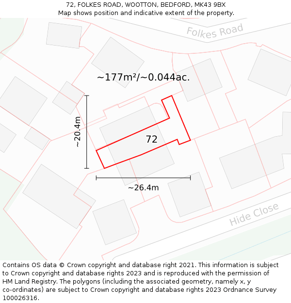 72, FOLKES ROAD, WOOTTON, BEDFORD, MK43 9BX: Plot and title map