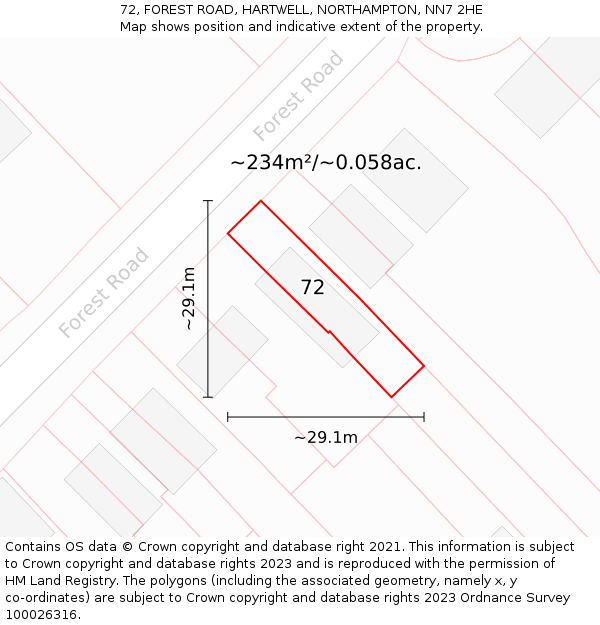 72, FOREST ROAD, HARTWELL, NORTHAMPTON, NN7 2HE: Plot and title map