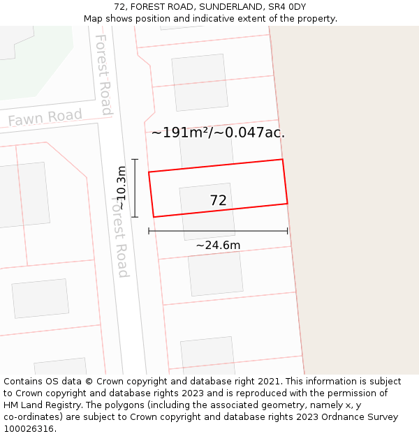 72, FOREST ROAD, SUNDERLAND, SR4 0DY: Plot and title map