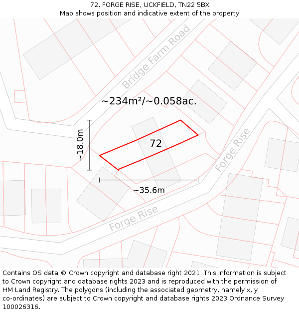 72, FORGE RISE, UCKFIELD, TN22 5BX: Plot and title map