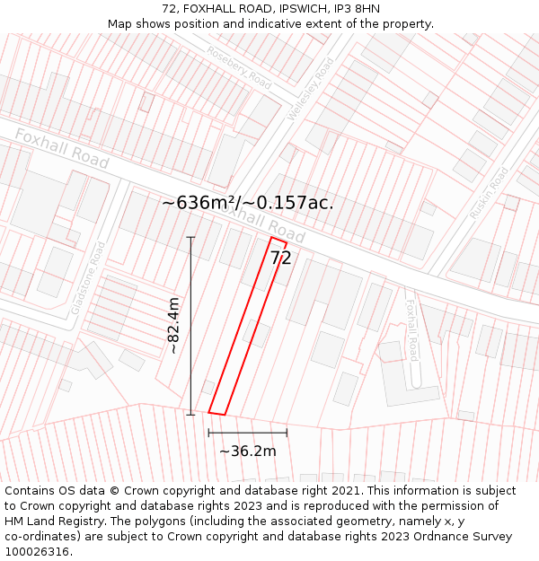 72, FOXHALL ROAD, IPSWICH, IP3 8HN: Plot and title map