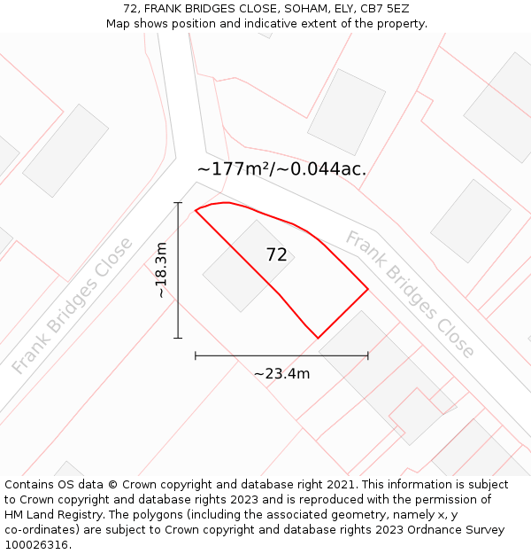 72, FRANK BRIDGES CLOSE, SOHAM, ELY, CB7 5EZ: Plot and title map