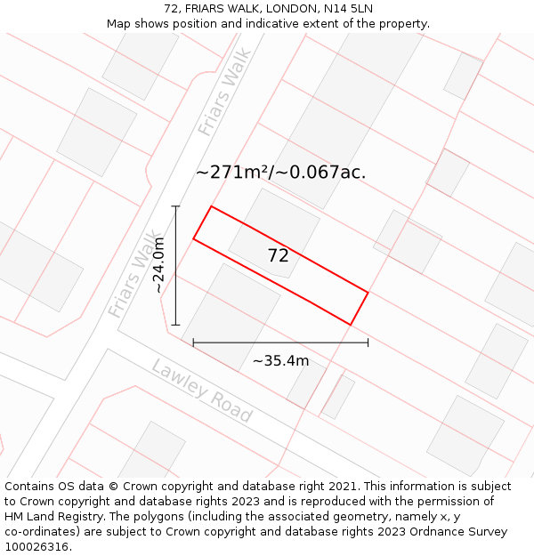 72, FRIARS WALK, LONDON, N14 5LN: Plot and title map