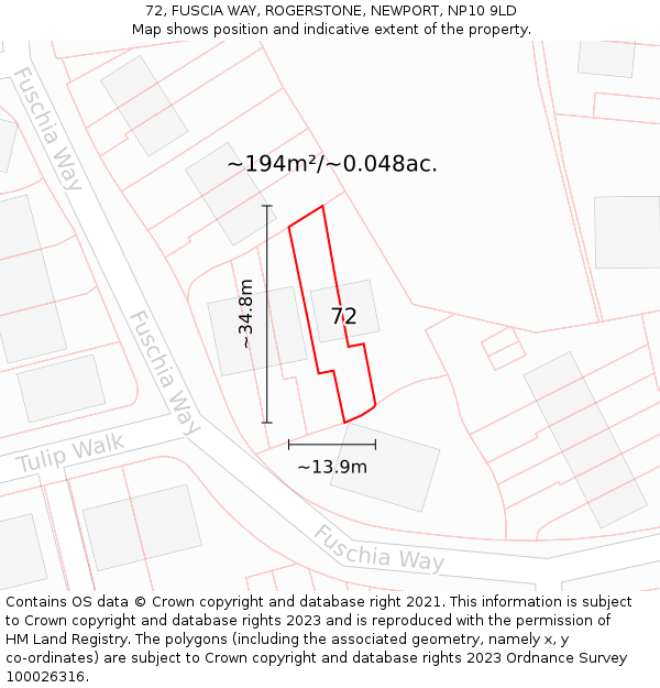 72, FUSCIA WAY, ROGERSTONE, NEWPORT, NP10 9LD: Plot and title map