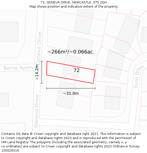 72, GENEVA DRIVE, NEWCASTLE, ST5 2QH: Plot and title map