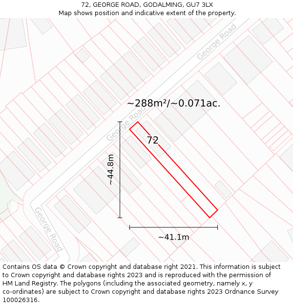 72, GEORGE ROAD, GODALMING, GU7 3LX: Plot and title map
