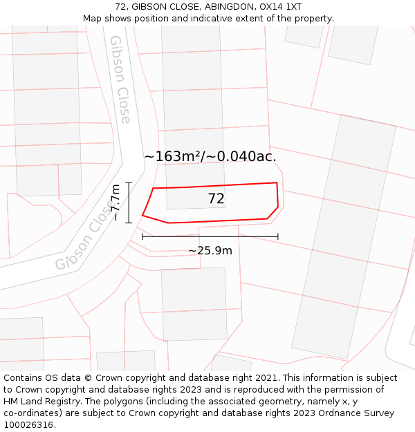 72, GIBSON CLOSE, ABINGDON, OX14 1XT: Plot and title map