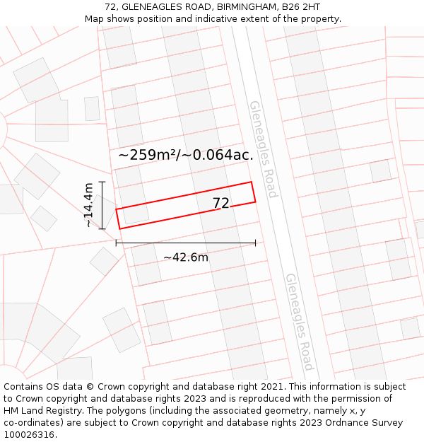72, GLENEAGLES ROAD, BIRMINGHAM, B26 2HT: Plot and title map