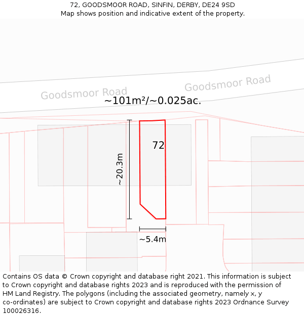 72, GOODSMOOR ROAD, SINFIN, DERBY, DE24 9SD: Plot and title map
