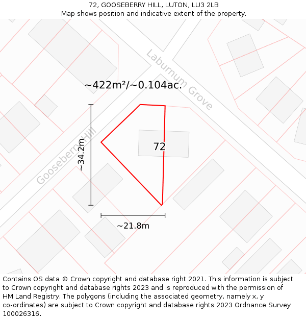 72, GOOSEBERRY HILL, LUTON, LU3 2LB: Plot and title map