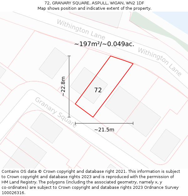 72, GRANARY SQUARE, ASPULL, WIGAN, WN2 1DF: Plot and title map