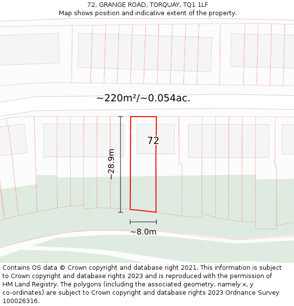 72, GRANGE ROAD, TORQUAY, TQ1 1LF: Plot and title map