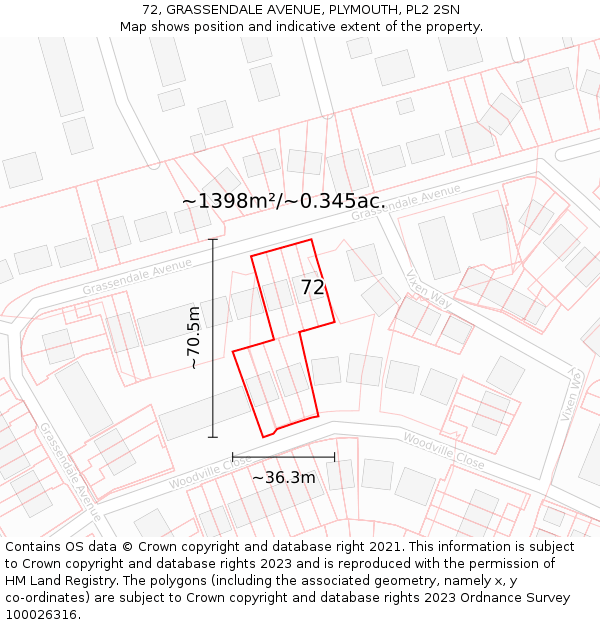 72, GRASSENDALE AVENUE, PLYMOUTH, PL2 2SN: Plot and title map