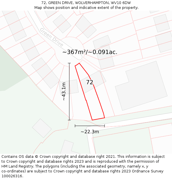 72, GREEN DRIVE, WOLVERHAMPTON, WV10 6DW: Plot and title map