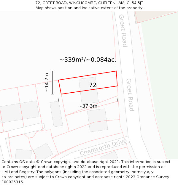 72, GREET ROAD, WINCHCOMBE, CHELTENHAM, GL54 5JT: Plot and title map