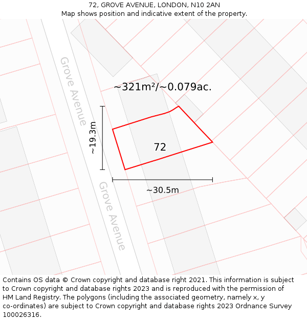 72, GROVE AVENUE, LONDON, N10 2AN: Plot and title map