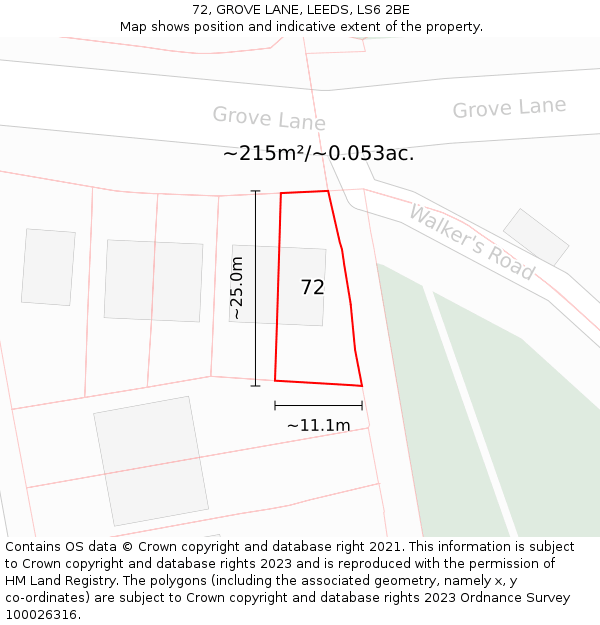 72, GROVE LANE, LEEDS, LS6 2BE: Plot and title map
